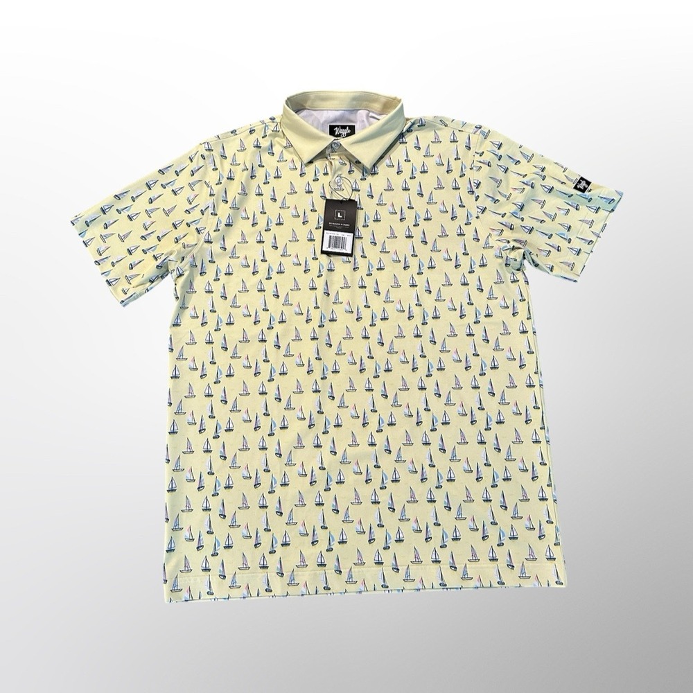 Waggle Port Of Pars Polo Shirt Sailboat Print Golf Stretch Athletic Men's Large